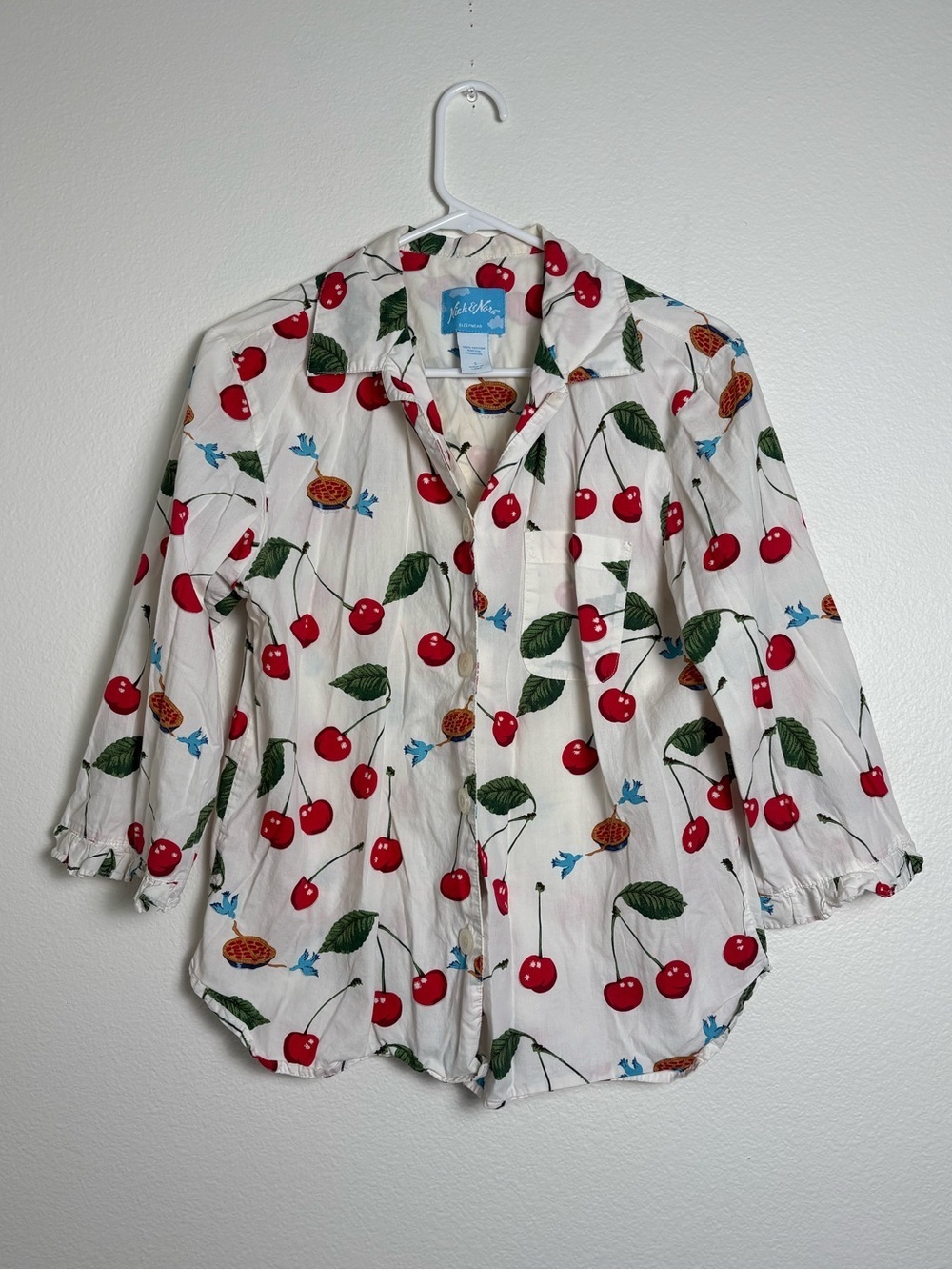 Nick & Nora Cherry-Print Sleepwear Top Size Small